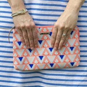 Stella & Dot Geometric Triangle Print Clutch - Coral & Blue